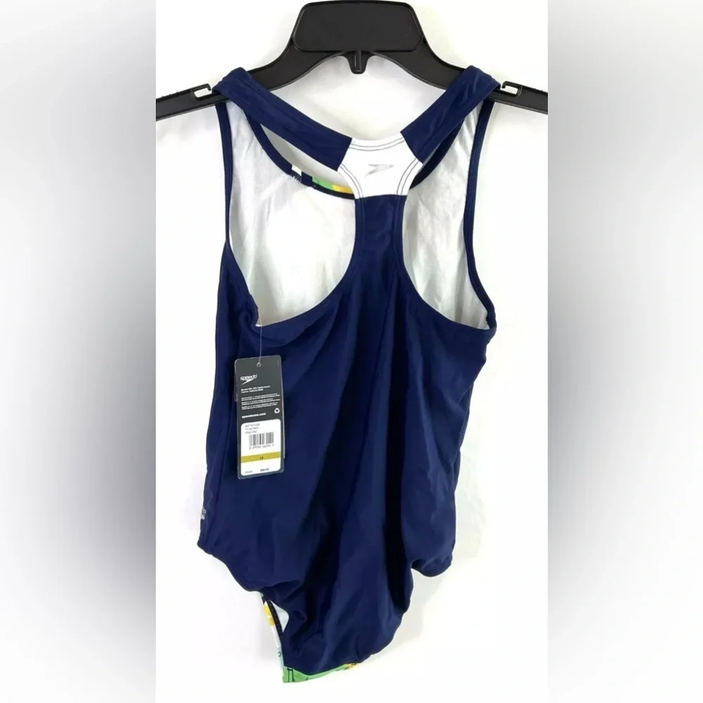 Speedo Girl’s Thick Strap Blue Multicolor One Piece Swimsuit Size 14